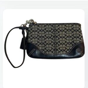 Coach Black Vintage 2000's Canvas Logo Monogram Wristlet Mini Wallet